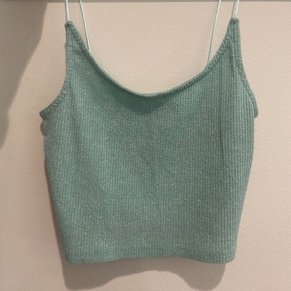 Topshop Glittery Teal Cropped Tank - Picture 1 of 4